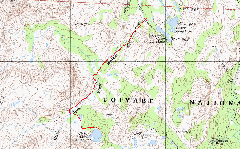 West Fork West Walker River Base Camp to Cinco Lake Map